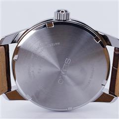 Seiko Gent's Watch Solar Green Dial Brown Leather Strap Day/Date 40mm SNE529